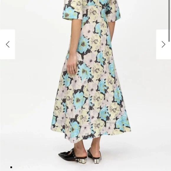 Ganni Floral Long Sleeve Dress in Blue and Cream - Picture 2 of 5